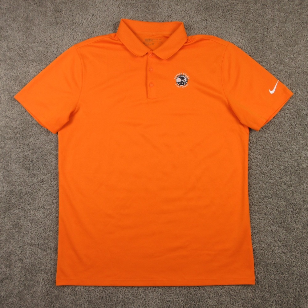 Nike Polo Shirt Mens Large Orange Drifit Pebble Beach Golf Course Performance